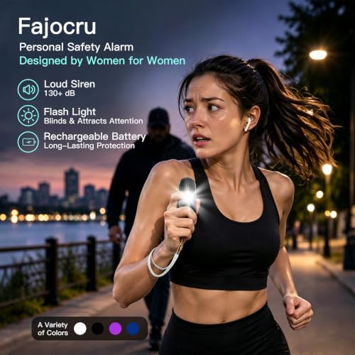 Personal Safety Alarm for Women, 130dB Rechargeable Keychain Alarm with Bluetooth SOS Alerts, Dual Speakers, Strobe Light, Low Battery Reminder, USB-C Emergency Siren for Travel (Black) - color: Black