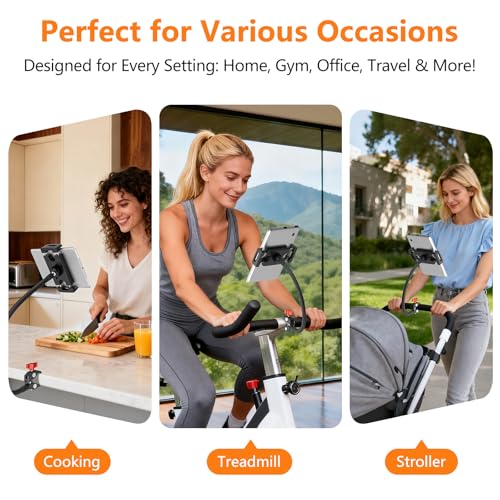 Gooseneck Tablet Holder, 19.69in Metal Crab Clamp iPad Mount for Stroller/Treadmill/Golf Cart/Boat/Mic Stand/Gym Bicycle Handlebar Clamp/Desk, Compatible with 4-13" iPad Pro/Air/Mini, iPhone, E-book