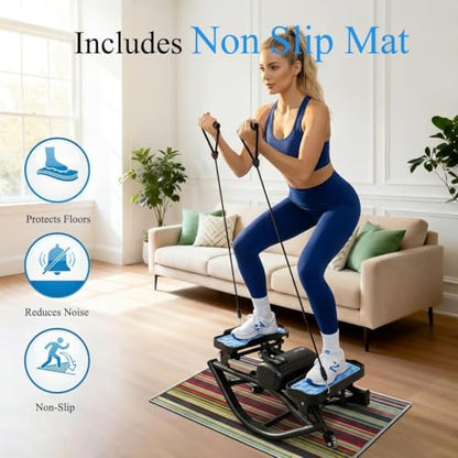 2026 New Rock Stepper Side to Side with Digital Display-Low Impact Rocking Stepper for Core & Glutes, Whisper Quiet for Home & Office Workout, Equipped with Resistance Bands and Floor Mats (330lbs)
