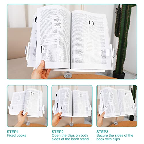 PATIKIL Book Stand for Reading, Metal Reading Rest Book Holder with Page Clips, Height Angle Adjustable, 360° Rotating Arm Suitable for Sheet Music, Laptop
