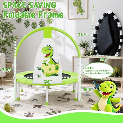 ZCMHAXJ 36" Toddler Trampoline, 3FT ASTM Certified Foldable Mini Trampoline for Kids with Animal Pattern, Kids Trampolines Indoor with Foam Handle, Gifts for Boys&Girls - color: Dinosaur