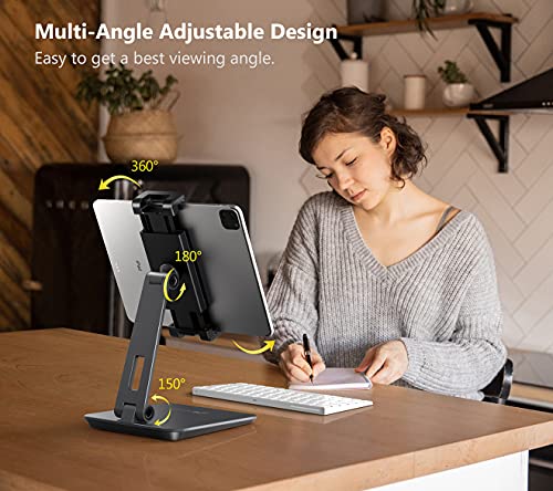 iPad Holder Stand, Heavy Aluminum Alloy Multi-Angle Foldable Tablet Stand Holder for 4.7''- 13'' Screen Surface Pro Series, iPad Series, Pro, Mini, Air, Samsung Galaxy Tabs and More (Dark Grey) - color: Dark Grey