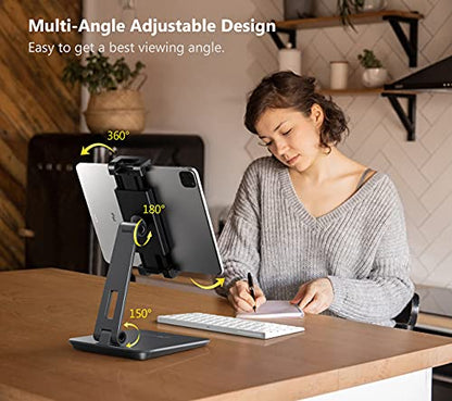 iPad Holder Stand, Heavy Aluminum Alloy Multi-Angle Foldable Tablet Stand Holder for 4.7''- 13'' Screen Surface Pro Series, iPad Series, Pro, Mini, Air, Samsung Galaxy Tabs and More (Dark Grey) - color: Dark Grey