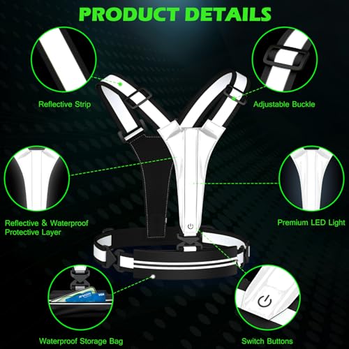 LED Reflective Vest Running Gear, USB Rechargeable Light Up Running Vest Chest Phone Holder for Runners Night Walking - color: Black