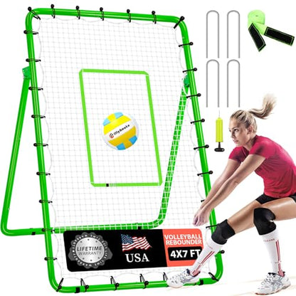 6 Adjustable AnglesVolleyball Rebounder Net 7x4 FT Bounce Back Trainer - color: Green