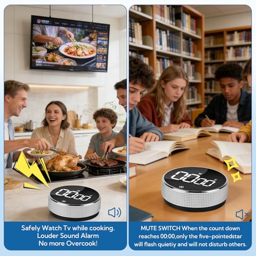 12 Pack Digital Kitchen Timer - Magnetic Kitchen Timer Visual timers Large LED Display Countup Timer 3 Volumes, 2 Brightness LevelsExtensively Use in Break Time, Cooking,Gym, Meeting, Classroom（Black）