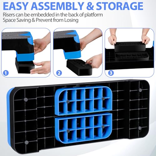 Non-Slip 27 Inch Aerobic Exercise Step Platform 4"-6"-8" Height Adjustable Risers for Home Gym Cardio Training Fitness Workout Stepper Trainer - color: Blue