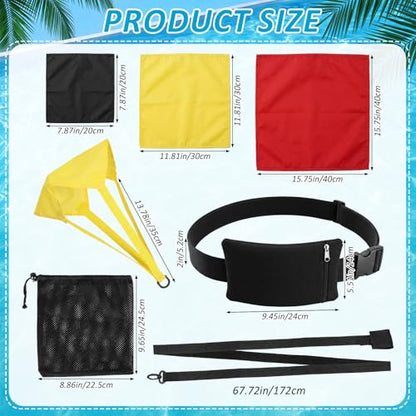 Foilswirl 4 Pcs Swimming Parachute Resistance Training Set Adjustable Swim Belt with Zippered Phone Pouch 3 Interchangeable Drag Parachute for Progressive Strength Endurance Speed Training