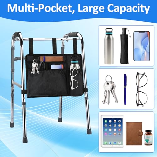 Walker Bag Basket with Cup Holder for Folding Walker Accessories - color: Black