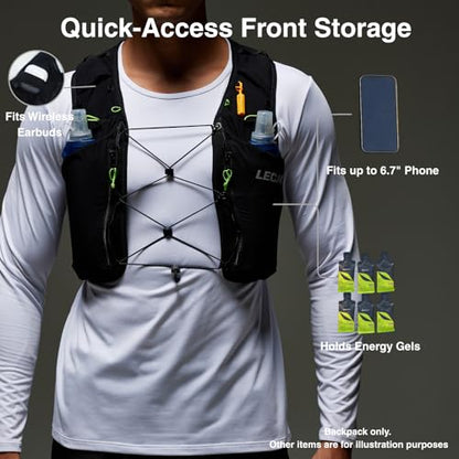 ROOT5 Running Hydration Vest 5L with 2 x 500ml Soft Flasks, Lightweight Running Vest with Water Bottles for Men and Women, Trail Running Pack - color: Black, size: Small