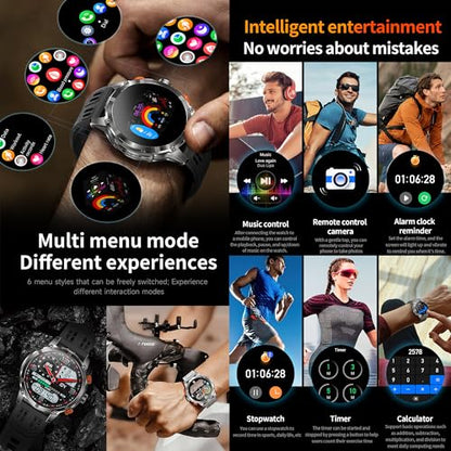 1.7" AMOLED Smart Watch for Men (Make/Answer Call), Mens Smartwatches with Flashlight, 710mAh Battery，Fitness Tracker Smartwatch for Android iPhones, Digital Watches Step Counter, 2 Straps (Silver) - color: Silver