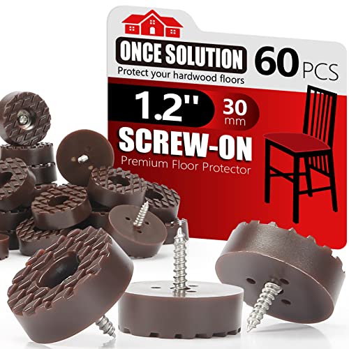 Screw On Rubber Feet for Furniture - 60PCS Brown (0.7, 0.95, 1.25 In For Option) Anti Slip Floor Protector for Chair Leg, Heavy Duty Screw Feet, Furniture Pad for Hardwood Floor, Durable Rubber Bumper - color: Brown, size: 1.2 inch-60 pcs