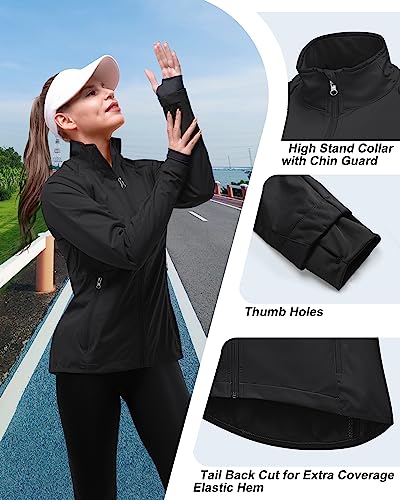 33,000ft Women's Zip Up Lightweight Athletic Workout Yoga Cycling Track Running Jacket Waterproof Windproof Reflective - color: Black, size: XX-Large