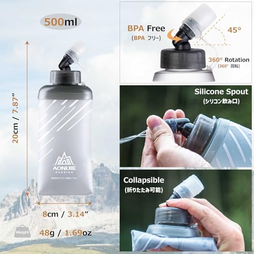 Azarxis Running Water Bottles Flask BPA Free Leakproof Hydration Vest Packs Waist Belt Replacement for Triathlon Marathon Hiking Cycling Climbing Runner - color: #6 Mint Blue (5L) - with 2 Soft Flasks (500ml)
