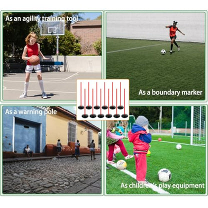 Orange Soccer Agility Poles Set Detachable Sports Trainning Speed Pole Slalom Poles with Rubber Base Sport Traning Equipment - color: Pack of 12, style: 3.3 FT