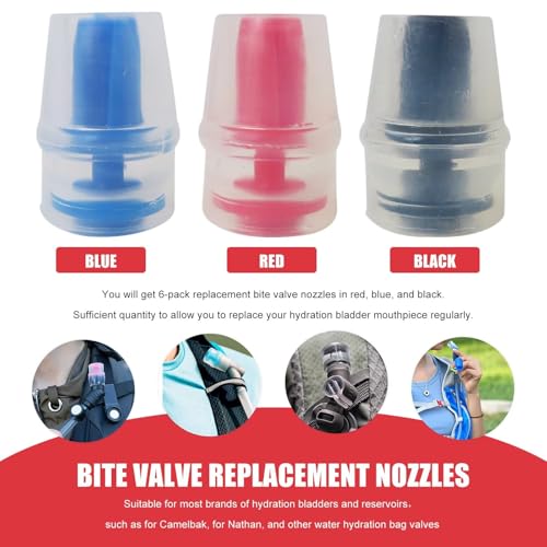 6pcs Multicolor Replacement Bite Nozzles for Osprey/Nathan & Hydrapak Hydration Reservoirs - Lead-Free Silicone Sheaths
