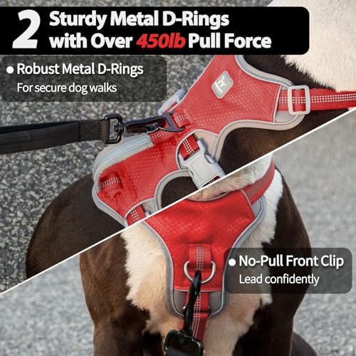 Huntboo Escape Proof Dog Harness, Escape Artist Harness, Reflective Harness with Padded Handle, Breathable, Durable, Adjustable Vest for Medium Dogs Walking, Training, and Running Gear (Red, S) - color: Red, size: Small(Pack of 1)