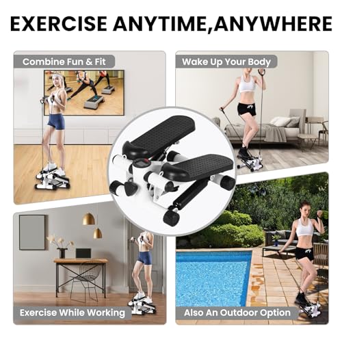 Steppers for Exercise at Home，Adjustable Resistance Mini Stepper with Resistance Bands Upgraded Air Powered Stair Steppers with Weight Loading Super Quiet Hydraulic Fitness Stepper with LE