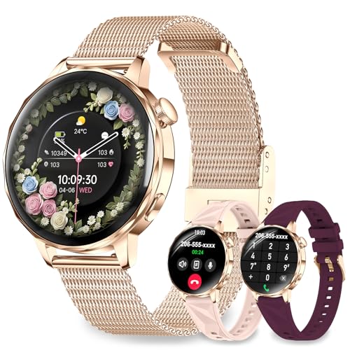 Smart Watches for Women, 1.27'' Smartwatches (Answer/Make Calls) Compatible with iPhone/Android Phones, IP68 Waterproof Fitness Tracker Watch with Sleep Monitor,100+ Sports Modes (Rose Gold) - color: Gold