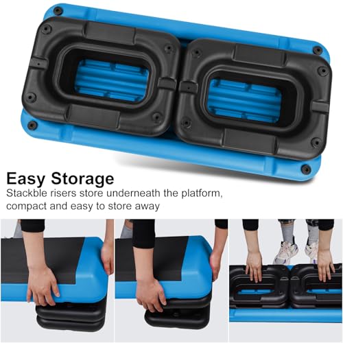 Adjustable Aerobic Stepper Workout Step with 4 Risers Fitness & Exercise Platform Trainer