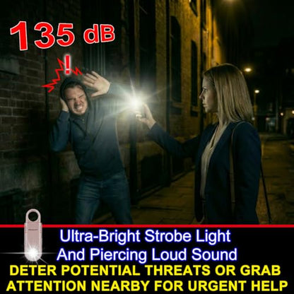 135dB Rechargeable Personal Safety Alarm Strobe Light Flashlight Keychain Siren for Women, Girls, College, School Students Emergency SOS Alerts Loud Sound Hiking Alarm Torchlight Bear Deterrent. Gold - color: Gold, style: Rechargeable & Built-in Flashligh