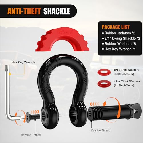 Nilight Kinetic Recovery Rope Kit with D-Ring Shackle Towing Strap - color: 1in x 30ft Rope+2Pcs Anti-Theft D-Ring Shackles