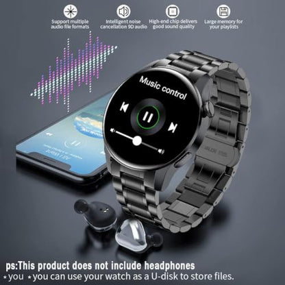 LAKEYLOYI Smart Watches Men Women, Bluetooth Calls, Heart Rate Sleep Monitor,IP67 Waterproof Fitness Tracker, Black Stainless Steel Watches for Android & iOS - color: A-Black