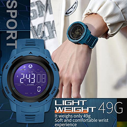 findtime Men's Digital Watch Waterproof Pedometer Watches Sport Watch Step Counter Calorie Military Watch with Stopwatch Alarm LED Backlight Countdown - color: blue