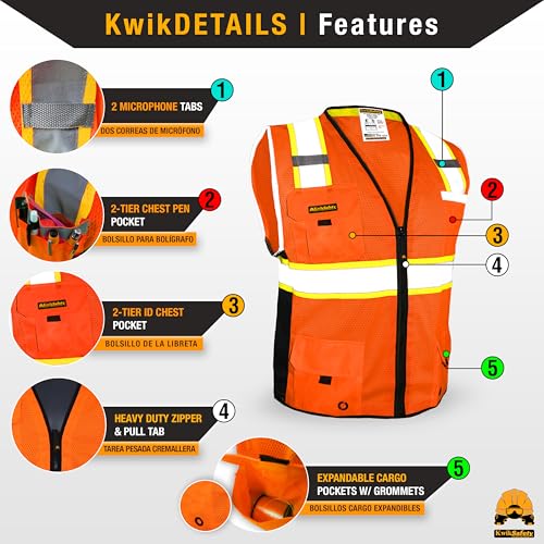KwikSafety BIG KAHUNA Safety Vest Class 2 ANSI OSHA Hi Vis Reflective Vest - color: Orange, size: X-Large