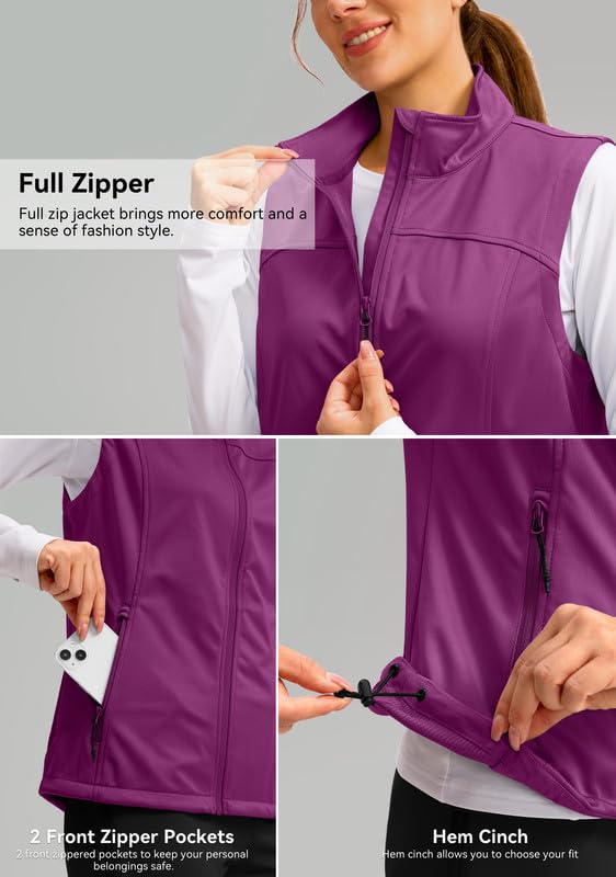 Soothfeel Women's Vest with 4 Pockets Lightweight Jacket Hiking Travel - color: Hot Pink, size: XX-Large