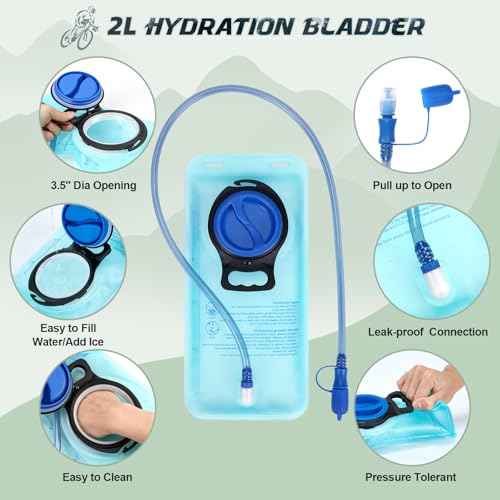 RAINSMORE Hydration Backpack with 2L Water Bladder, 15L Lightweight Hiking Backpack for Women & Men Small Insulated Hydration Water Pack for Hiking, Running, Cycling, Biking