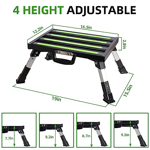 Homeon Wheels Adjustable RV Step Stool, Folding Platform with Reflective Strip, Black - color: Black