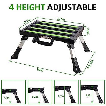 Homeon Wheels Adjustable RV Step Stool, Folding Platform with Reflective Strip, Black - color: Black