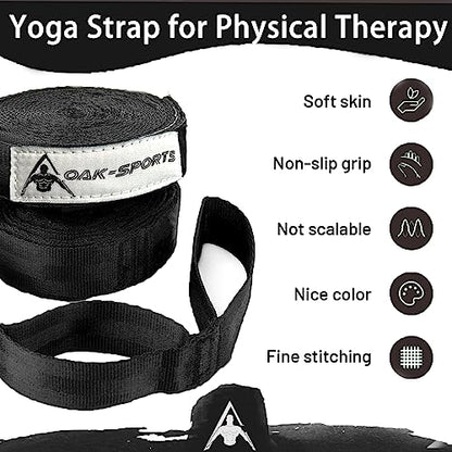 Stretching Strap Yoga Strap with Loops for Physical Therapy, Non-Elastic - color: Black+Black