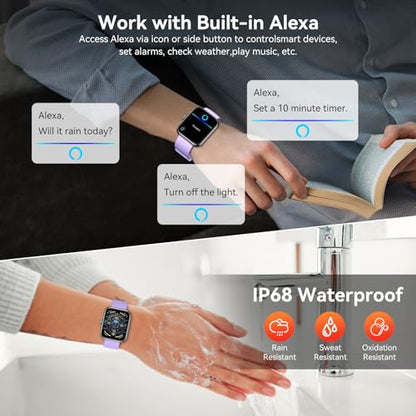 Smart Watch with Alexa Built-in, 1.83" HD Touchscreen Fitness Tracker, Bluetooth Notifications, IP68 Waterproof, 120+ Sport Modes, 24/7 Heart Rate & Sleep Monitor for iPhone Android iOS (Purple) - color: Purple