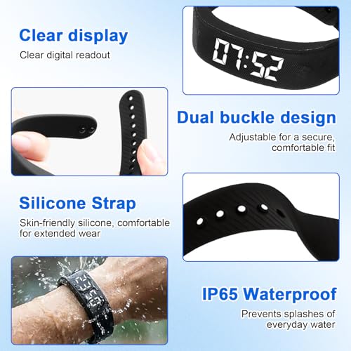 Waterproof Vibrating Alarm Clock Watch for Students&Athletes(Black)