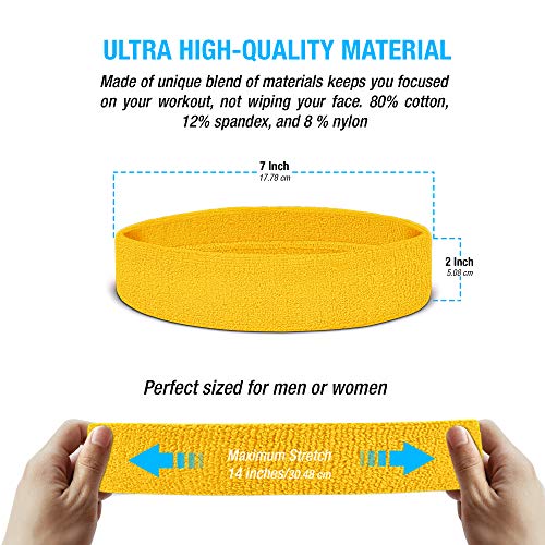 Suddora Sweatbands Set, Moisture Wicking 2 Wristbands and 1 Headband, Breathable Terry Cloth Athletic Bands for Basketball, Tennis, Yoga, Gym, Sweat Bands for Costumes and Cosplay - color: Neon Yellow