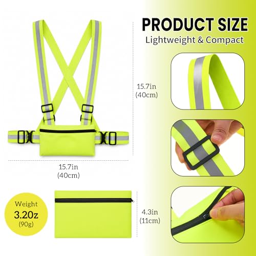 Hercicy 10 Pack Reflective Safety Vest with Zipper Pocket, Adjustable High Visibility Reflective Vest for Adults, Elastic Reflector Straps for Running, Walking, Cycling, Construction, Night Safety