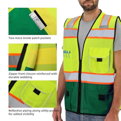 Dib Safety Reflective Safety Vest Made with 3M Tape, Yellow and Green L - color: Yellow & Green, size: Large