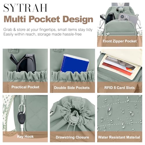SYTRAH Water Bottle Carrier Bag with Strap, Insulated Corssbody Purse - color: Antique Green