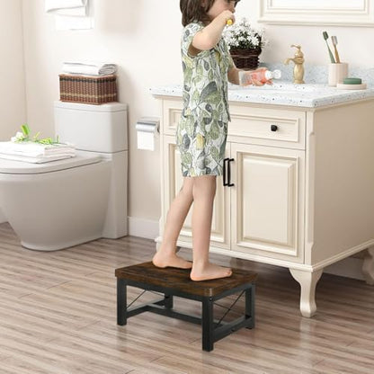 YINMIT Wooden Step Stool for Adults, Heavy Duty Step Stool for High Bed with Non-Slip Feet, Using for Bedroom, Living Room, Bathroom and Kitchen, Hold Up to 500 LBS - color: Rustic Brown 1 Tier