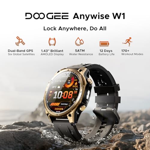 Anywise W1 GPS Smart Watches for Men, 6 Satellite Positioning, 50M Waterproof Fitness Tracker, 1.43'' AI Mens Smart Watch for Android Phone/iphone compatible,Answer/Make Call/12 Days Battery - color: Gold - 3 Watch Bands