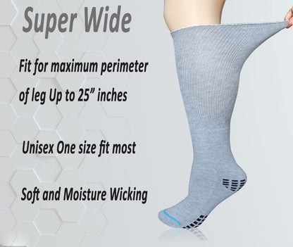 COIYUFUX Extra Width Socks For Bariatric Diabetic For Men Women, Cast Lymphedema Socks for Swollen Foot Ankle 2 Pairs - color: Gray