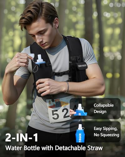 Running Hydration Vest for Women Men,Lightweight Breathable Hydration Pack with 500ml Soft Flask, Adjustable Chest Straps Reflective Backpack for Trail Running Marathon Race Jogging Cycling - color: Black