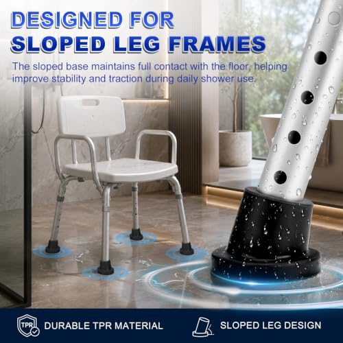 supregear Shower Chair Leg Caps 1 inch, Heavy Duty Rubber Feet, Fits 1" OD Sloped Round Legs Only, Non-Slip Replacement for Bath Stool & Transfer Bench, 4 Pack, Black-25mm - color: Black