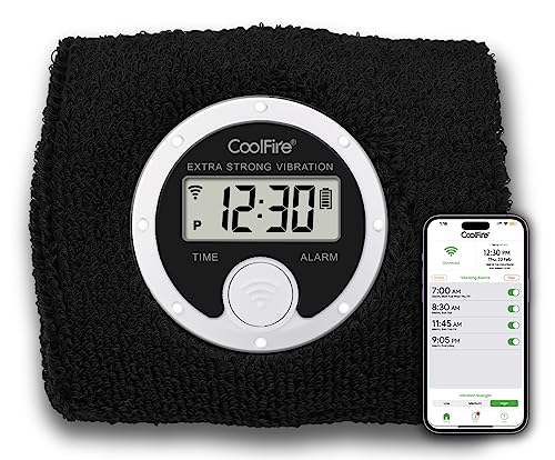Coolfire Vibrating Alarm Clock Wristband, Silent Wake-Up Watch for Heavy Sleepers, Won’t Disturb Partner, Couples/Roommates, Deaf/Hearing Impaired, 4 Alarms, Bluetooth App, Rechargeable BK - color: Black