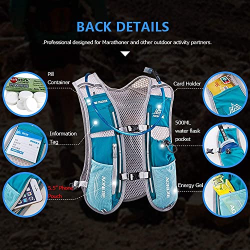 AONIJIE Hydration Vest Pack Backpack 5L 5.5L Marathoner Running Vest Race Hydration for Women and Men Trail Run Hiking Jogging - color: Blue and No Water Bladder