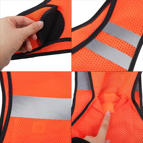 MioCloth High Visibility Reflective Running Vest with Pocket, Breathable Mesh Safety Vest, Unisex Cycling Jogging Night Gear - color: Orange