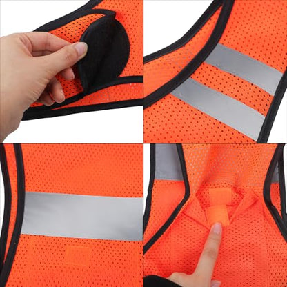 MioCloth High Visibility Reflective Running Vest with Pocket, Breathable Mesh Safety Vest, Unisex Cycling Jogging Night Gear - color: Orange