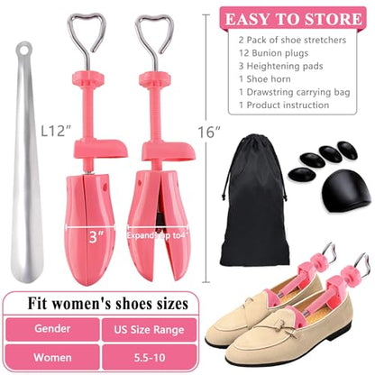 LANNEY Shoe Stretcher for Women & Men Wide Feet - Premium Shoe Expander Widener Stretch Length Width - color: Pink, size: 5.5-10 women